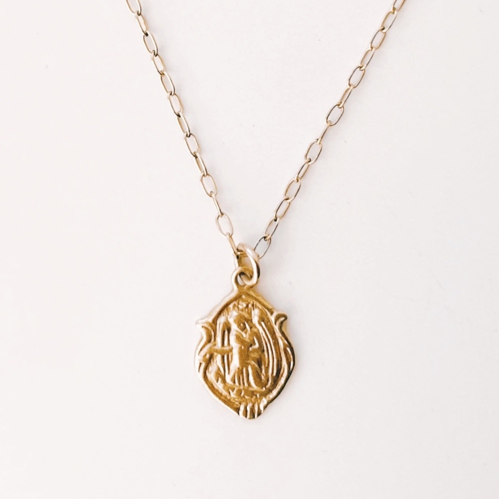 14k Gold-Filled Religious Virgin Mary Necklace 22k Gold Vermeil Pendant 16”